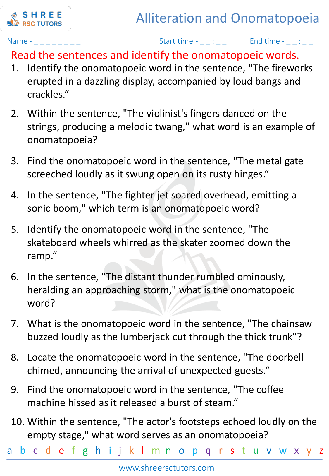 Alliteration And Onomatopoeia Worksheets For Grade 10 English Shree Alliteration and onomatopoeia worksheets for grade 10 english shree